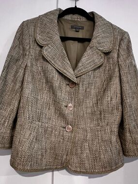 Ann Taylor Textured Tweed Soft Green Dress Suit l 14